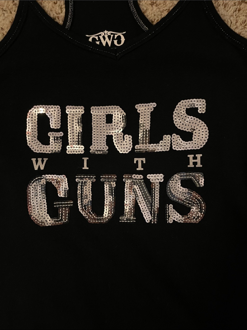 Women's Black Racerback Rhinestone Tank - Picture 2 of 5